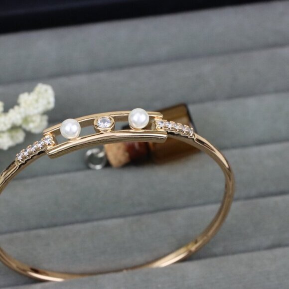 Elegant Rose Gold Bangle with Pearl & CZ Accents, XPBL0450 - Picture 11 of 12